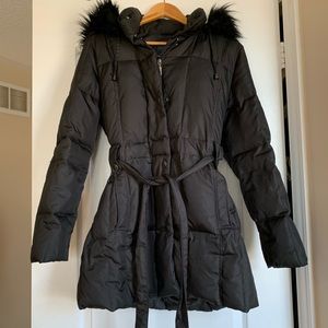 Nautica Black Winter Coat Belted Puffer Jacket